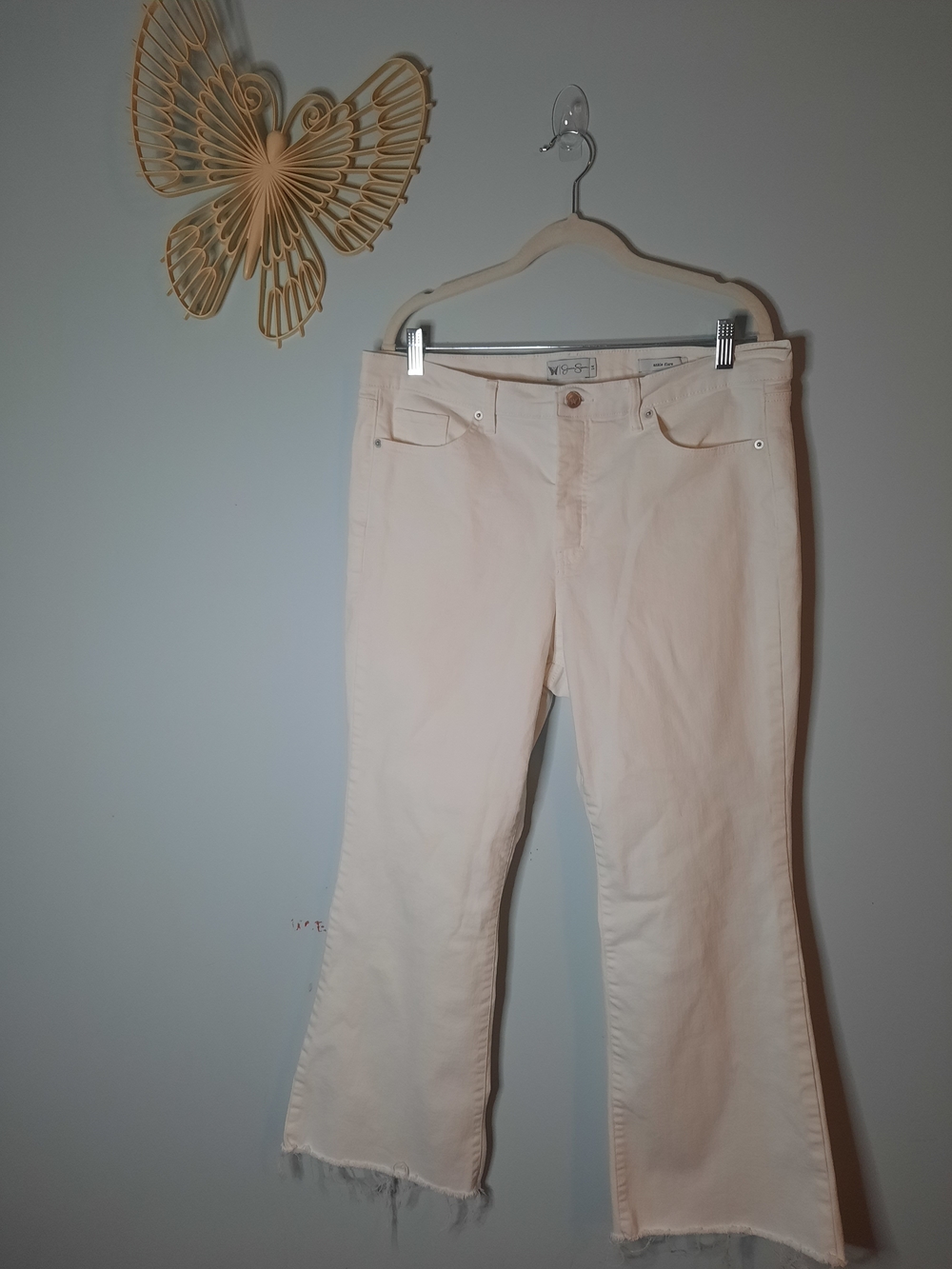 Jessica Simpson Sz 14 Cream Ankle Cropped Flare Jeans, Raw Hem, Spring, Summer